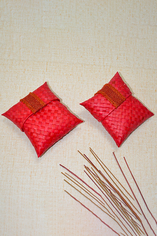 Dharini Palm Leaf Gift Pouches Red (Set Of 4)