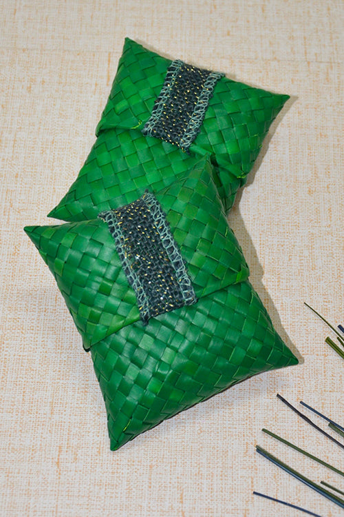 Dharini Palm Leaf Gift Pouches Green (Set Of 4)