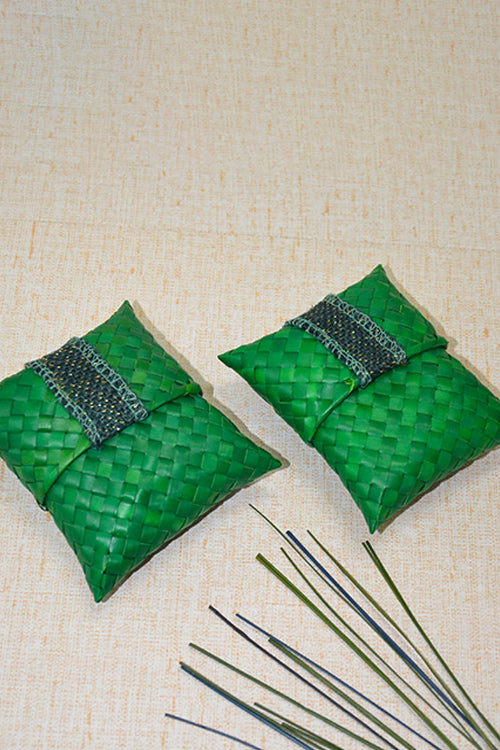 Dharini Palm Leaf Gift Pouches Green (Set Of 4)