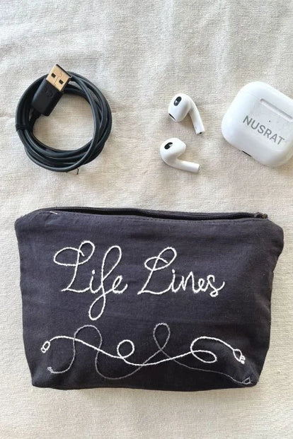 Okhai "Life Lines" Hand-Embroidered Pure Cotton Pouch