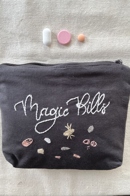 Okhai "Magic Pills" Hand-Embroidered Pure Cotton Pouch