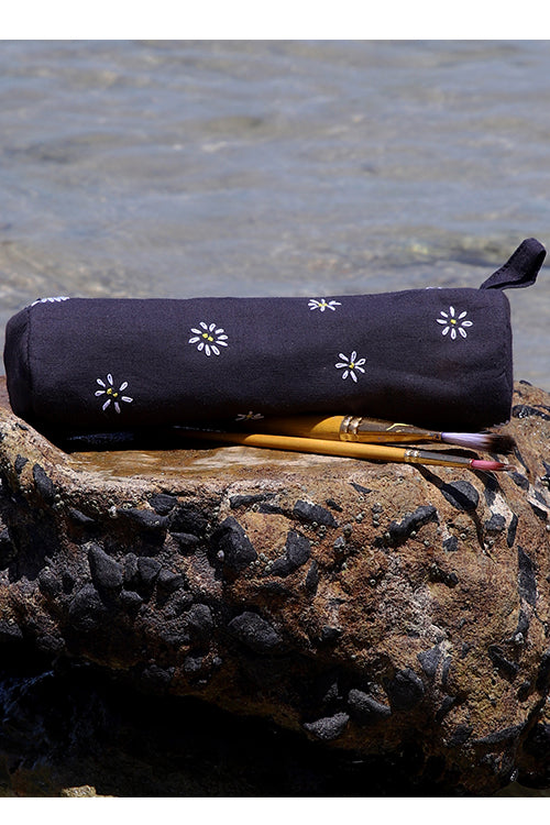 Okhai "Moon Petals" Pure Cotton Cylindrical Hand-embroidered Pencil Pouch