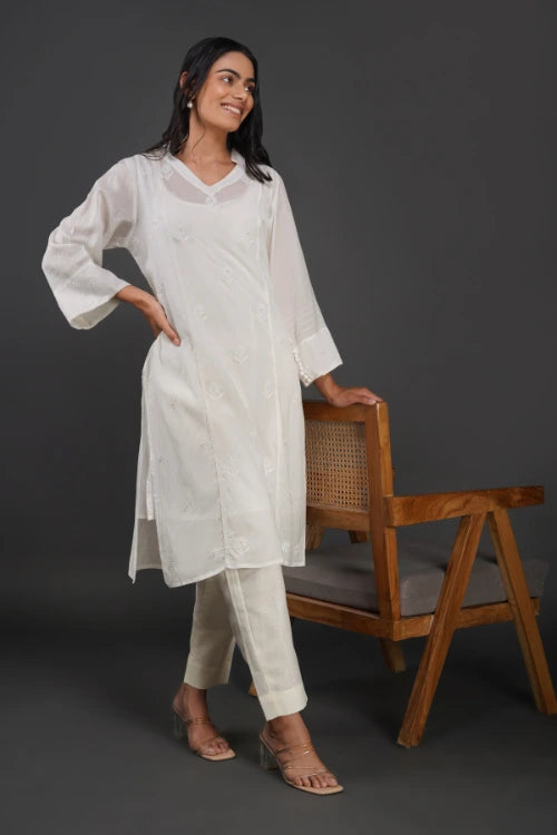 Phae Grace Pearl White Kurta