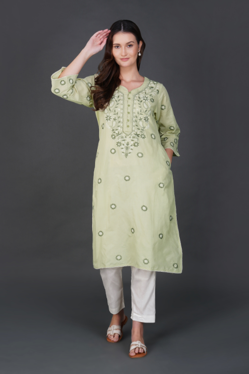 Phae Ridhi  Cotton Linen Kurta With Hand Chikankari