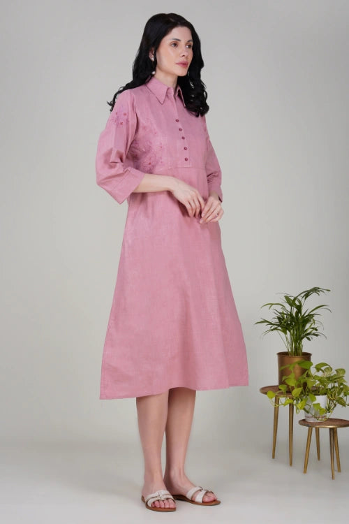 Phae Giti Onion Pink Slub Cotton Dress