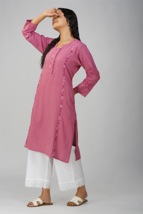 Phae Saara Kurta In Cotton Linen Hand Chikankari