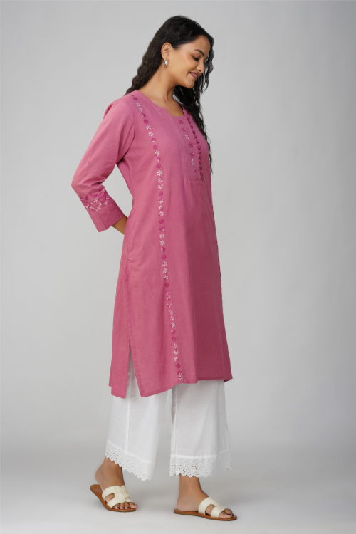 Phae Saara Kurta In Cotton Linen Hand Chikankari