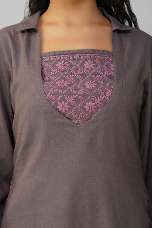 Phae Aaliya Dress In Cotton Linen Hand Chikankari