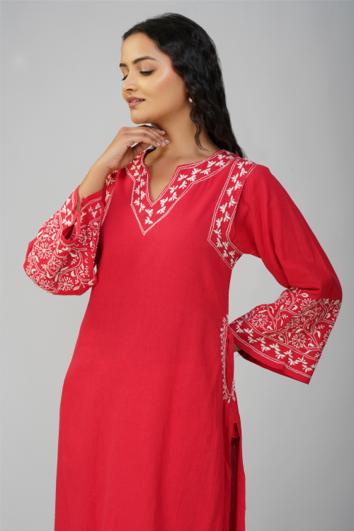 Phae Rhea Kurta In Cotton Linen Hand Chikankari