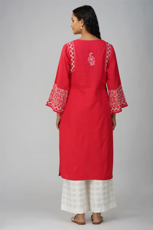 Phae Rhea Kurta In Cotton Linen Hand Chikankari