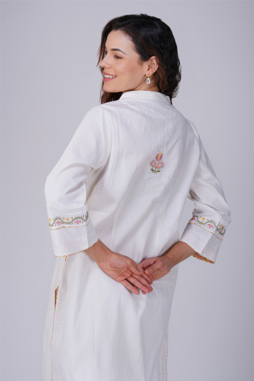Phae Krishna Cotton Jacquard Kurta With Hand Chikankari
