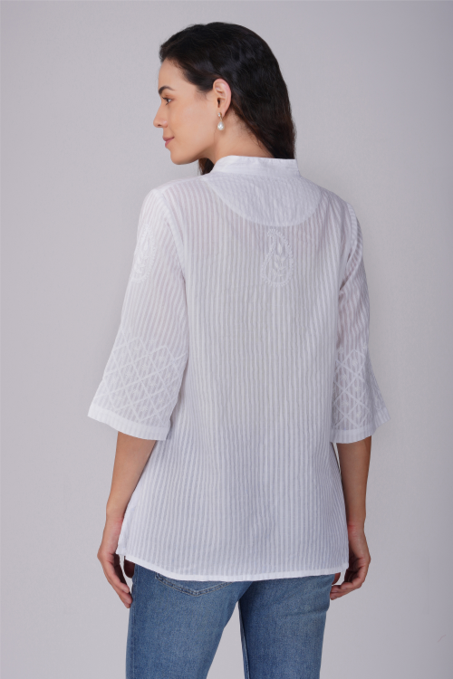 Phae Nadia Top In Cotton Fabric With Chikankari Embroidery