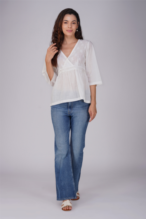 Phae Zaira Top In Cotton Fabric Hand Chikankari
