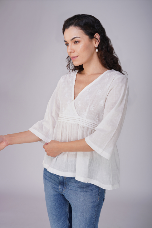 Phae Zaira Top In Cotton Fabric Hand Chikankari
