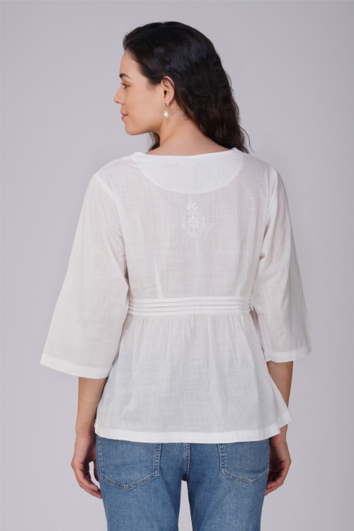 Phae Zaira Top In Cotton Fabric Hand Chikankari