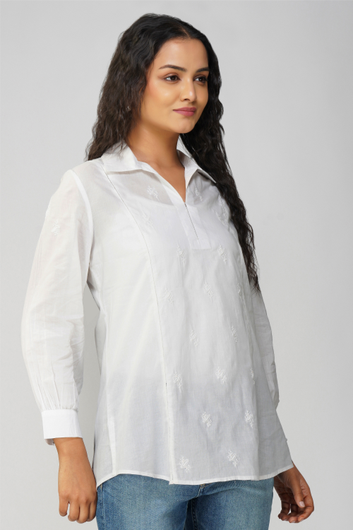 Phae Aahana White Shirt In Mulmul With Sequin