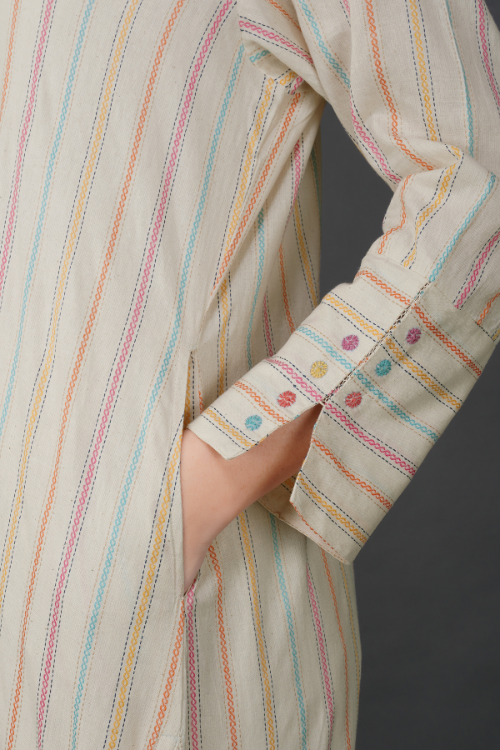 Phae Falguni Striped Kurta With Hand Embroidery