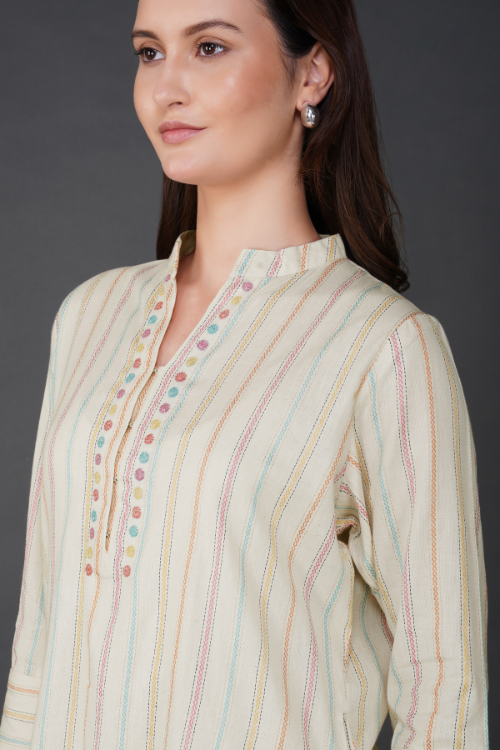 Phae Falguni Striped Kurta With Hand Embroidery