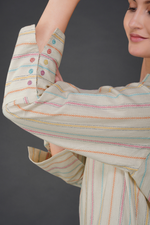 Phae Falguni Striped Kurta With Hand Embroidery