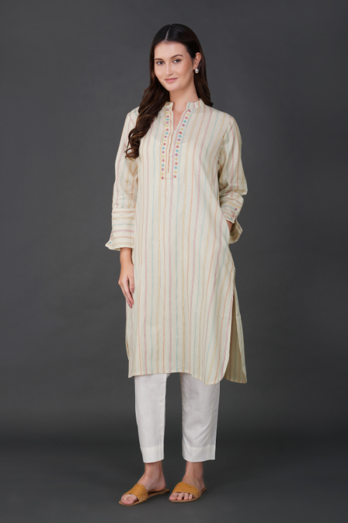 Phae Falguni Striped Kurta With Hand Embroidery