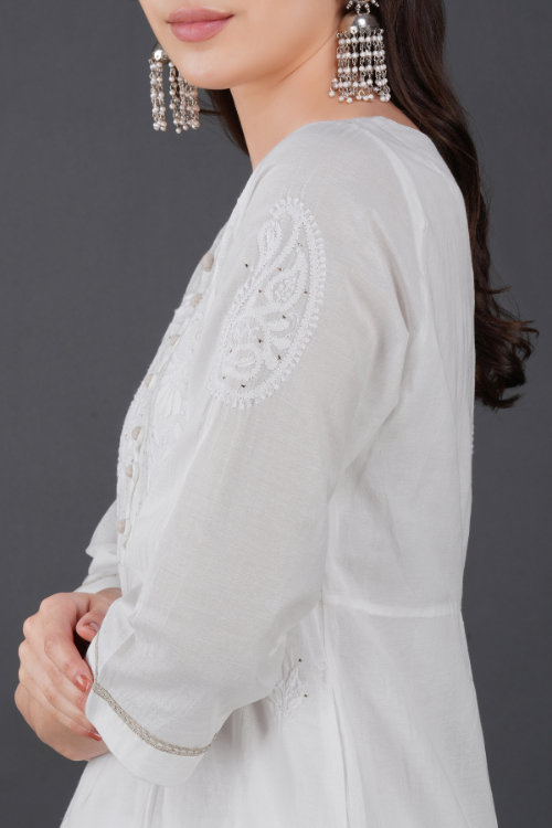 Phae Briena White Cotton Crinkle  White Kurta