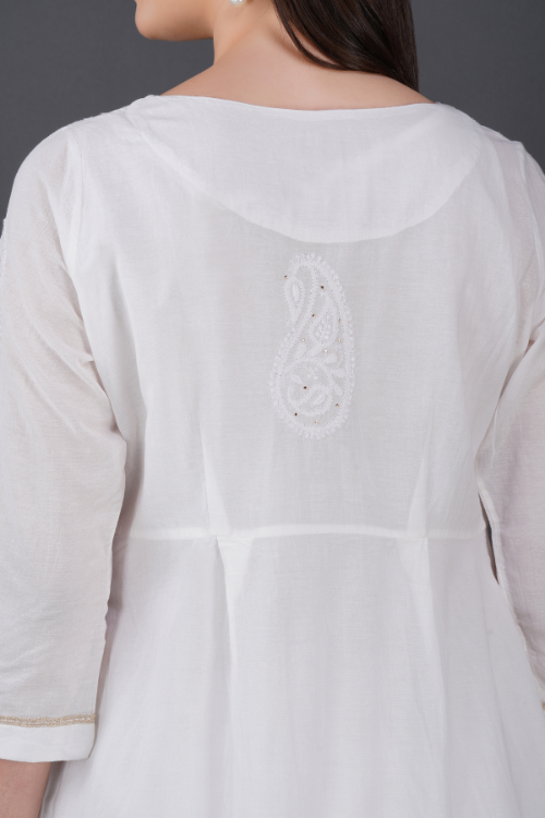 Phae Briena White Cotton Crinkle  White Kurta