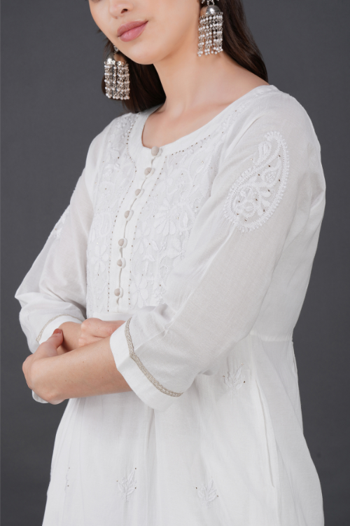 Phae Briena White Cotton Crinkle  White Kurta