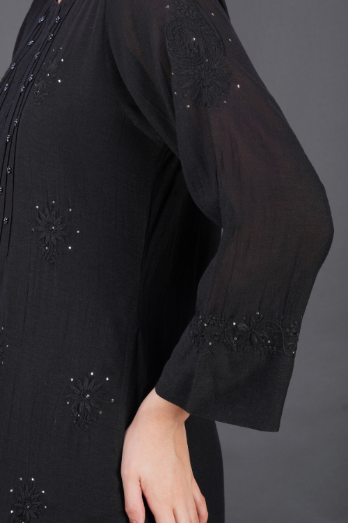 Phae Dinah Cotton Crinkle Black Kurta