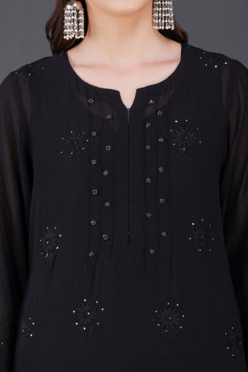 Phae Dinah Cotton Crinkle Black Kurta