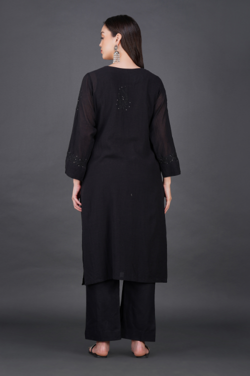 Phae Dinah Cotton Crinkle Black Kurta