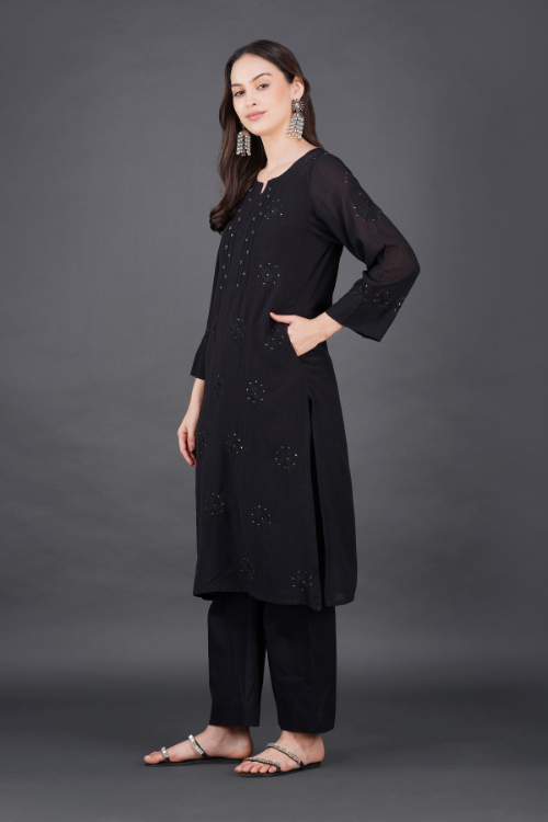 Phae Dinah Cotton Crinkle Black Kurta