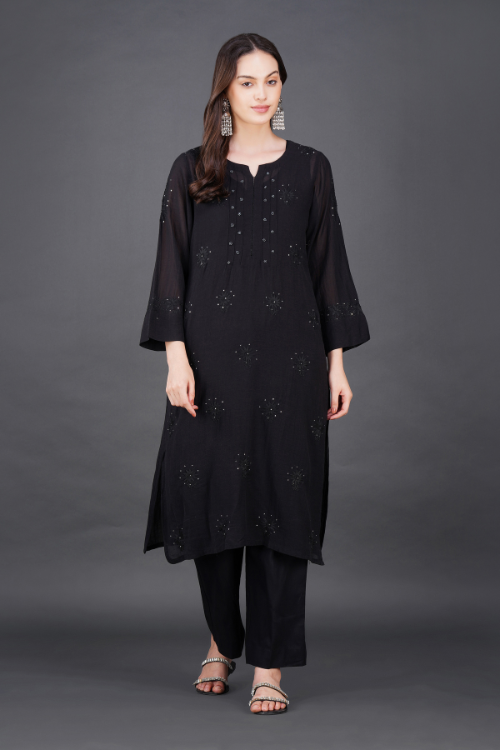 Phae Dinah Cotton Crinkle Black Kurta