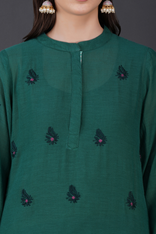 Phae Eilat Cotton Crinkle Midnight  Green Kurta