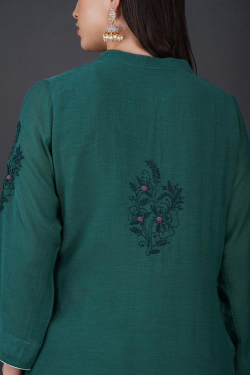 Phae Eilat Cotton Crinkle Midnight  Green Kurta