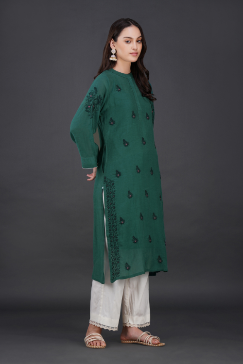 Phae Eilat Cotton Crinkle Midnight  Green Kurta
