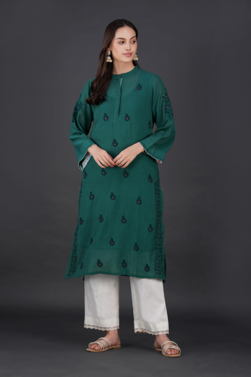 Phae Eilat Cotton Crinkle Midnight  Green Kurta