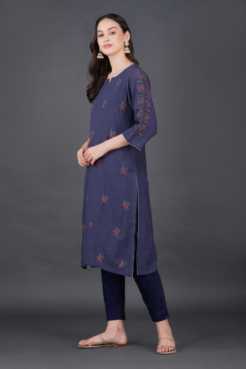 Phae Eliya Cotton Crinkle Dusk Blue Kurta