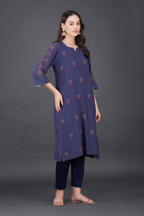 Phae Eliya Cotton Crinkle Dusk Blue Kurta