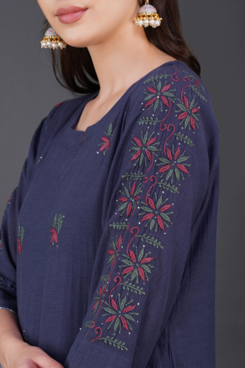 Phae Eliya Cotton Crinkle Dusk Blue Kurta