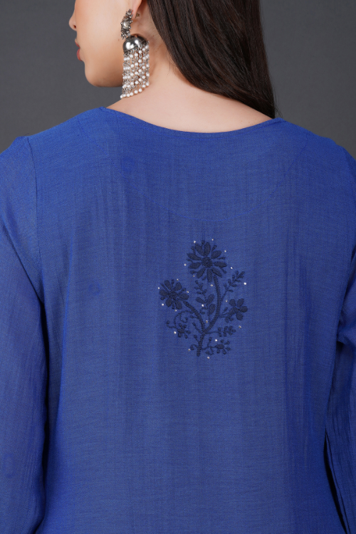 Phae Idit Cotton Crinkle Cobalt  Blue Kurta