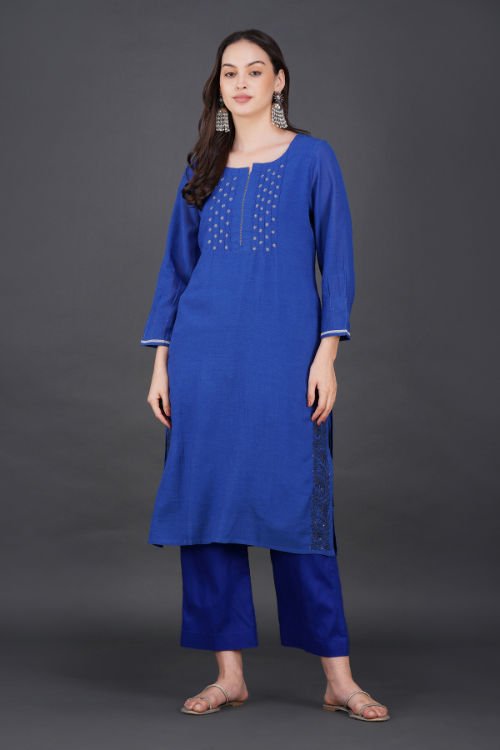 Phae Idit Cotton Crinkle Cobalt  Blue Kurta