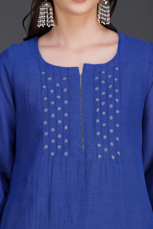 Phae Idit Cotton Crinkle Cobalt  Blue Kurta