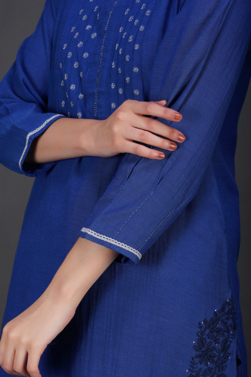 Phae Idit Cotton Crinkle Cobalt  Blue Kurta
