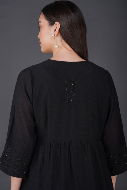 Phae Reyna Cotton Crinkle Black Dress