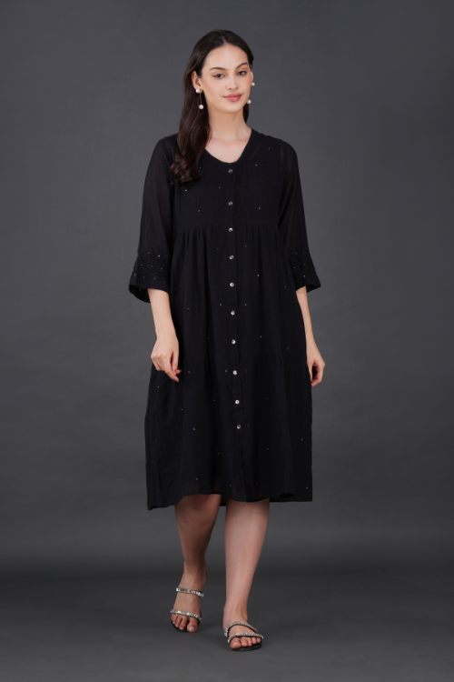 Phae Reyna Cotton Crinkle Black Dress