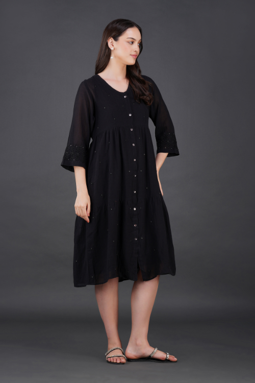 Phae Reyna Cotton Crinkle Black Dress