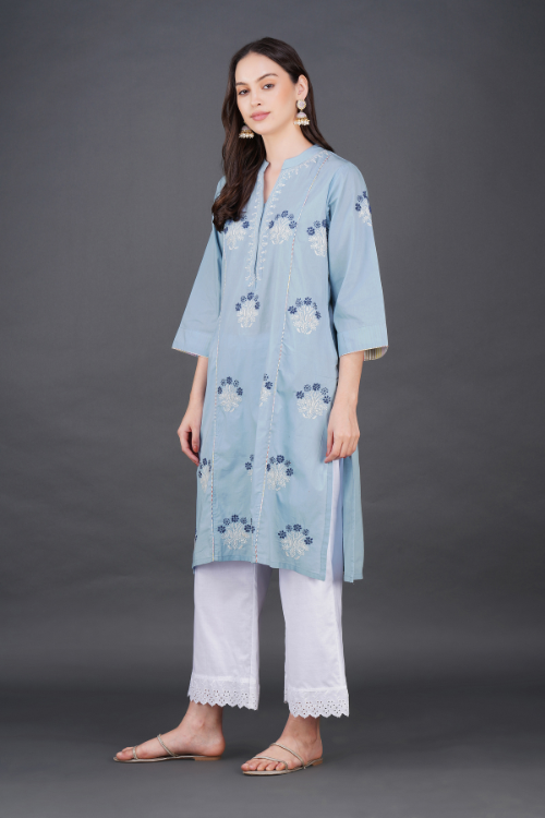 Phae Sekel Cotton Sky Blue Kurta