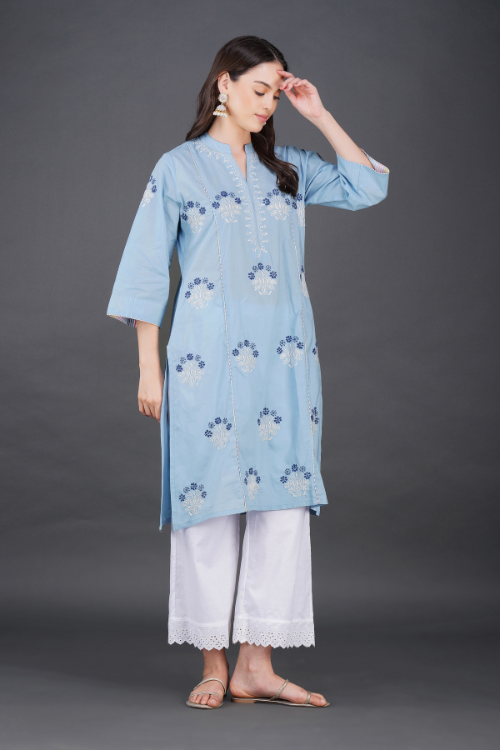 Phae Sekel Cotton Sky Blue Kurta