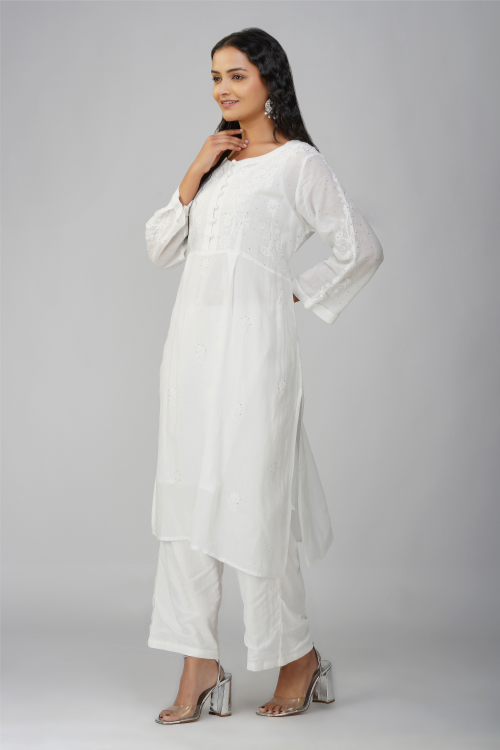 Phae Alina Co-Ord Set In Cotton Crinkle With  Chikankari & Mukaish