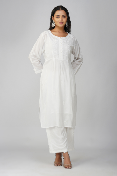 Phae Alina Co-Ord Set In Cotton Crinkle With  Chikankari & Mukaish